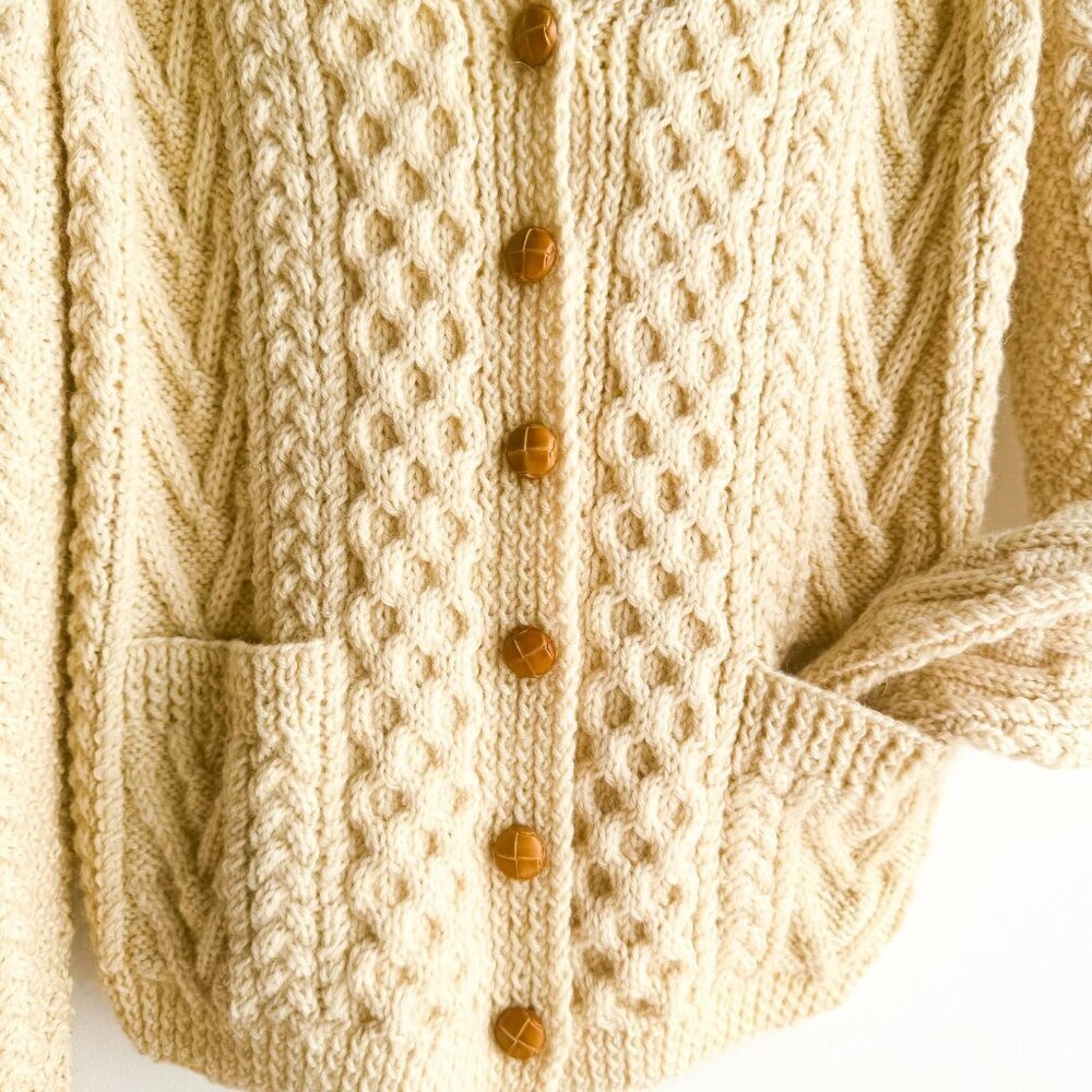 Vintage Wool Fisherman Cardigan Sweater S/M - Picture 2 of 7
